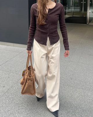 Brushed wide-fit slacks