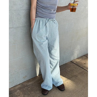 Gingham check cotton pants
