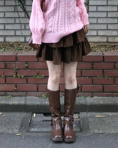 Corduroy tiered mini skirt