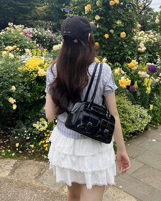 Two-pocket half-moon shoulder bag