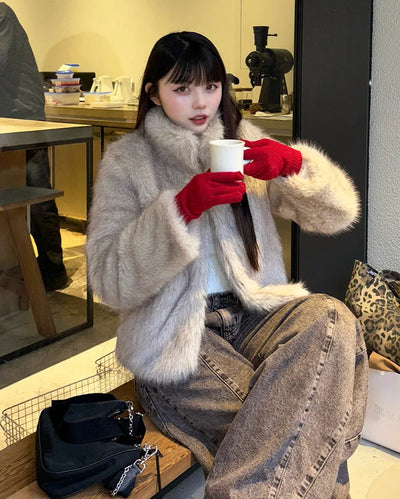High-neck fur jacket