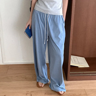 Pigmented wide-leg elastic waist pants