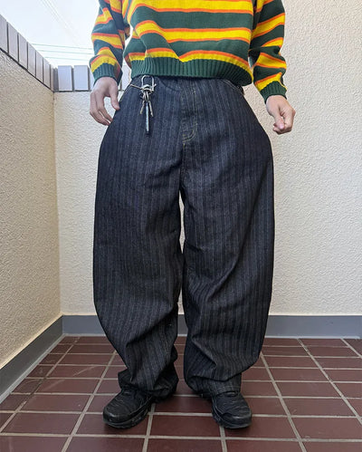 Herringbone curved denim pants