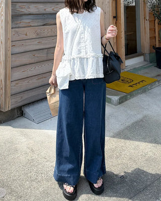 Pocket Two-Button Wide Denim Pants