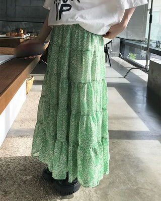 Floral lace tiered long skirt
