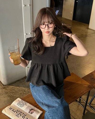 Square neck puff blouse