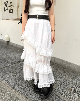 Tiered slit long skirt
