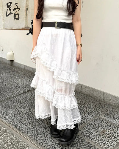 Tiered slit long skirt