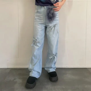 Ribbon denim pants