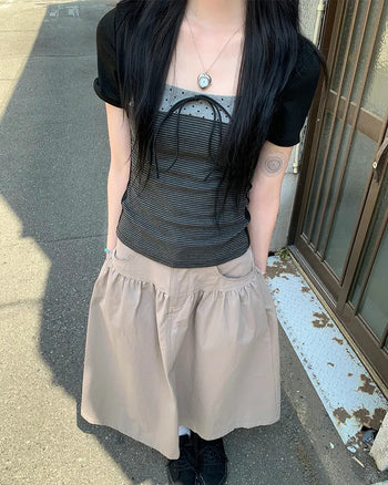 Polka Dot Front Ribbon Bolero Short-Sleeve T-Shirt