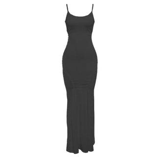 U neck hollow out solid cami cut out maxi dress