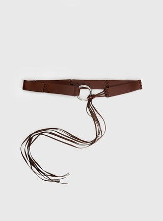 Evera Ring Detail Tassel Belt Brown  Silver