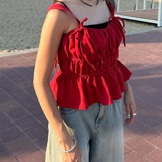 Ribbon detail shirred camisole