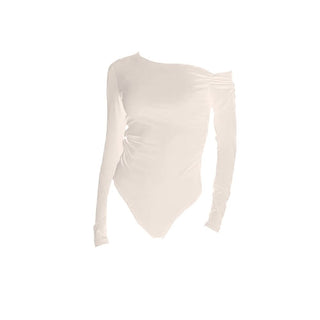 One shoulder long sleeve solid bodysuit