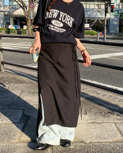 Layered long wrap skirt