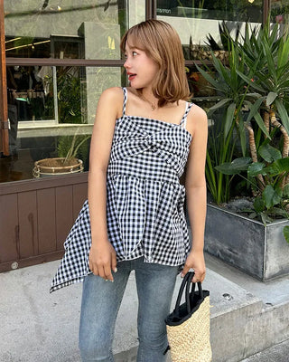 Checked ribbon camisole