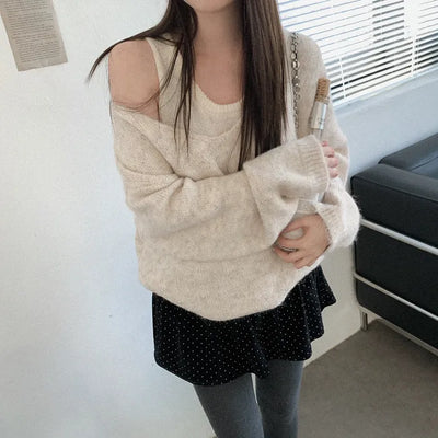 (set) Wool layered knit set