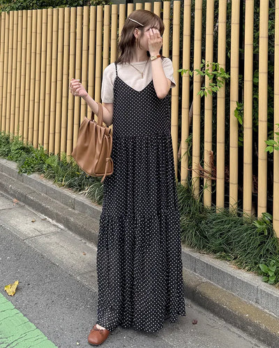 V-neck polka dot long dress