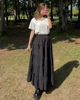 Ribbon detail can-can long skirt