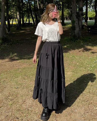 Ribbon detail can-can long skirt