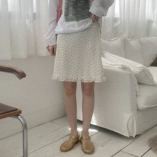 Polka Dot Frill Midi Skirt