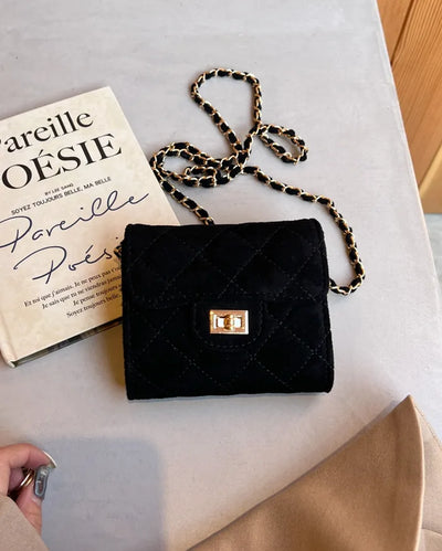 Suede quilted mini chain bag