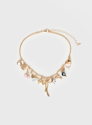 Antiqued Charm Necklace Gold