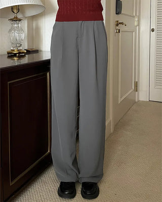 Pleated straight-leg slacks