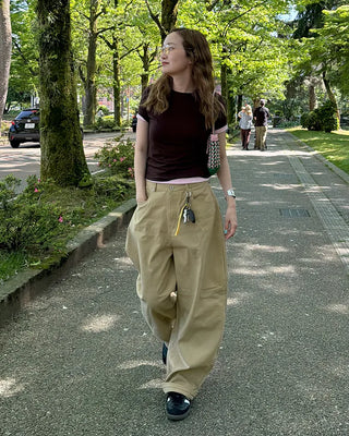 (Unisex) Wide Curved Cotton Pants