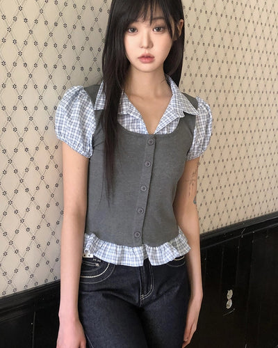 Layered short-sleeved blouse