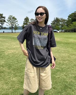 NEW YORK print half-sleeve T-shirt