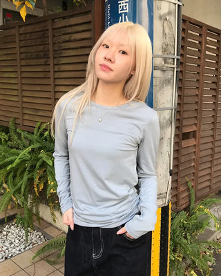 Round neck rayon long-sleeve T-shirt