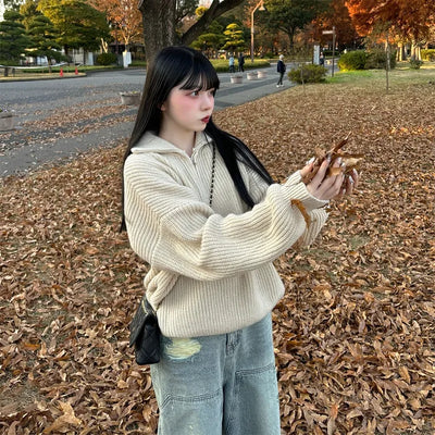 Half-zip ribbed knit
