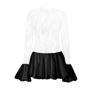 Long sleeve lace patchwork zip-up mini dress