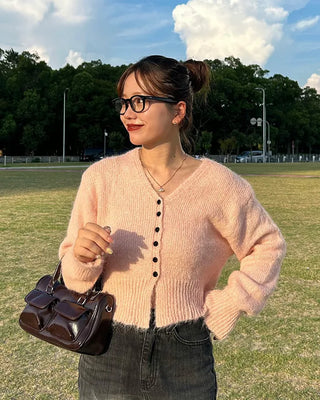 Black button-up V-neck cardigan