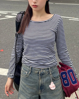 Striped basic long-sleeved T-shirt