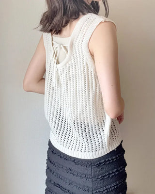Perforated back ribbon knit sleeveless dress