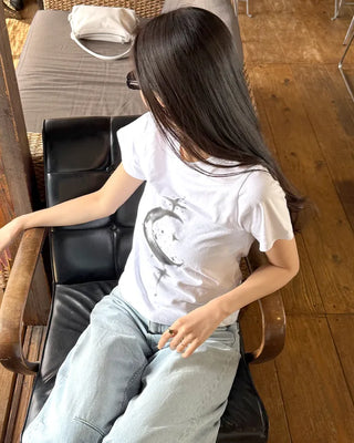 Moon print short-sleeved T-shirt