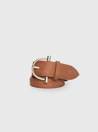 Runey Faux Suede Belt Brown  Gold