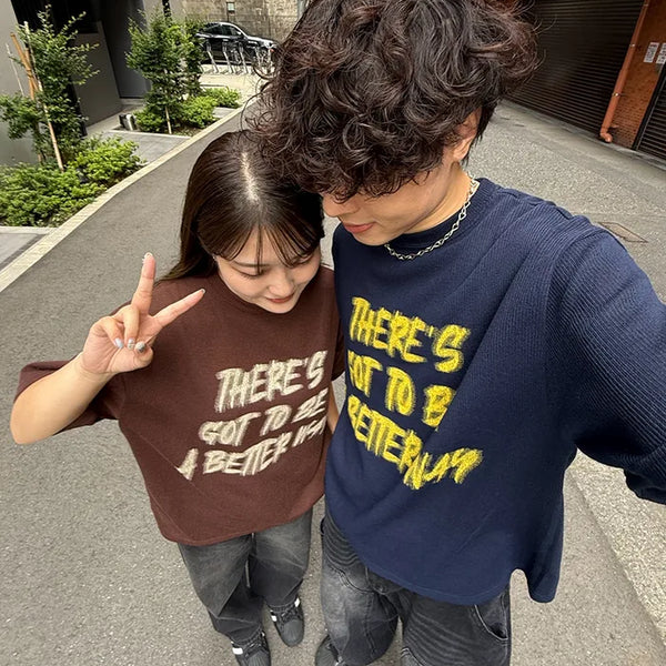 (Unisex) Marker Lettering Knit Half T-Shirt