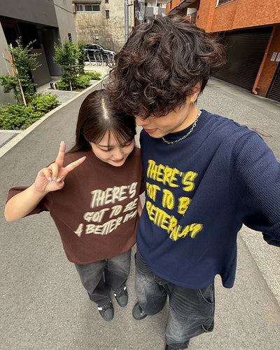 (Unisex) Marker Lettering Knit Half T-Shirt