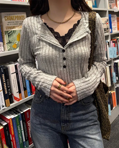 Lace-layered slim-fit knit