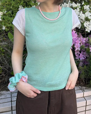 See-through two-tone short-sleeve T-shirt