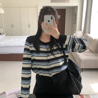 Linen striped knit cardigan