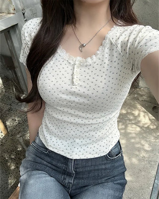 Mini Flower Lace Point Half T-Shirt