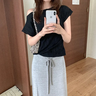 Wrinkle Boat Neck Short-Sleeve T-Shirt