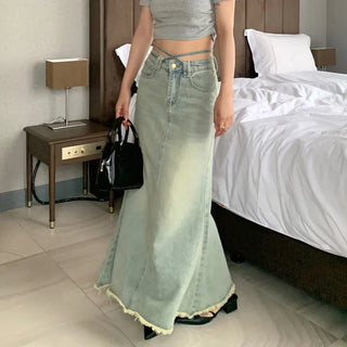 Long denim skirt