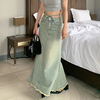 Long denim skirt