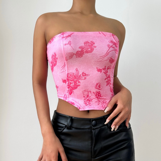 Flower print lace up tube top
