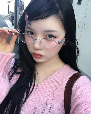 Cubic round-shaped metal frame glasses